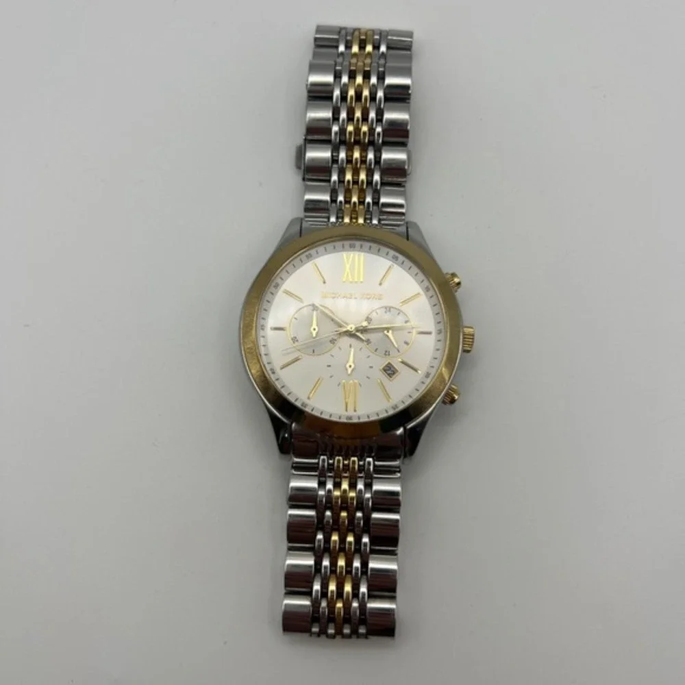 Michael Kors MK-8306 Lexington Two‎ Tone Chronograph Silver Gold Mens Watch